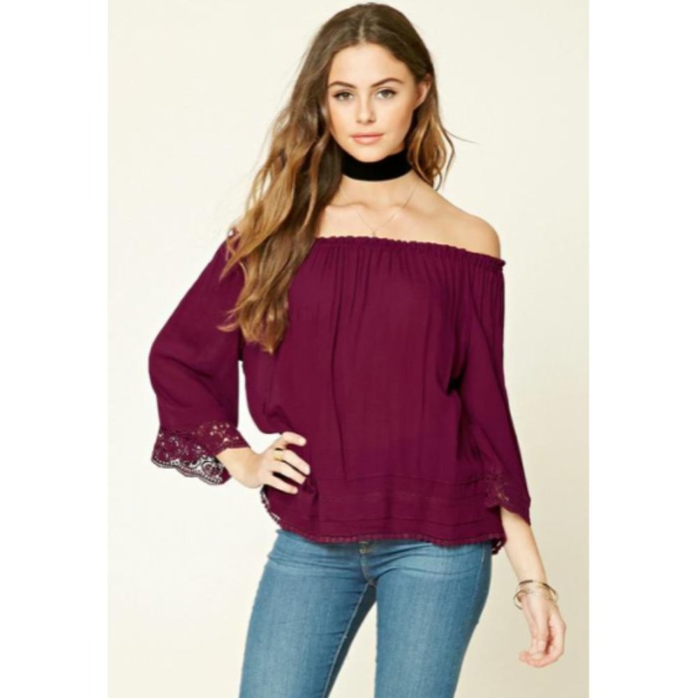 Forever 21 Crochet Trimmed top - L